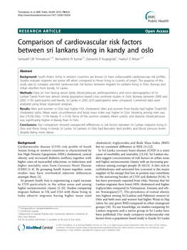 Comparison of Cardiovascular Risk Factors Between Sri Lankans Living In