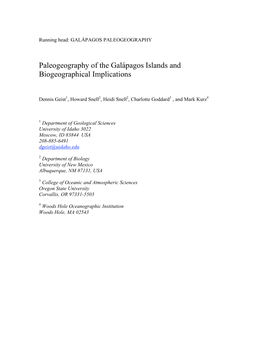 Paleogeography of the Galápagos Islands and Biogeographical Implications