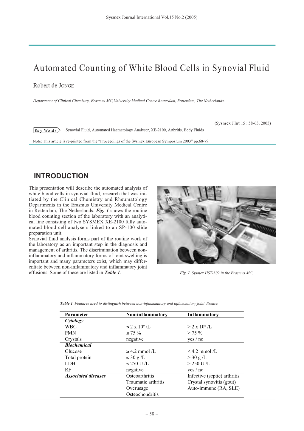 Automated Counting of White Blood Cells in Synovial Fluid