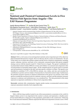 Nutrient and Chemical Contaminant Levels in Five Marine Fish Species from Angola—The EAF-Nansen Programme