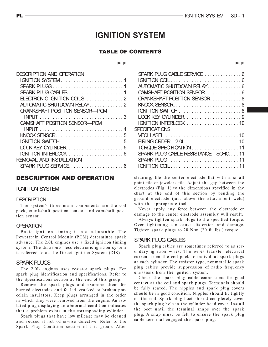 Ignition System 8D - 1