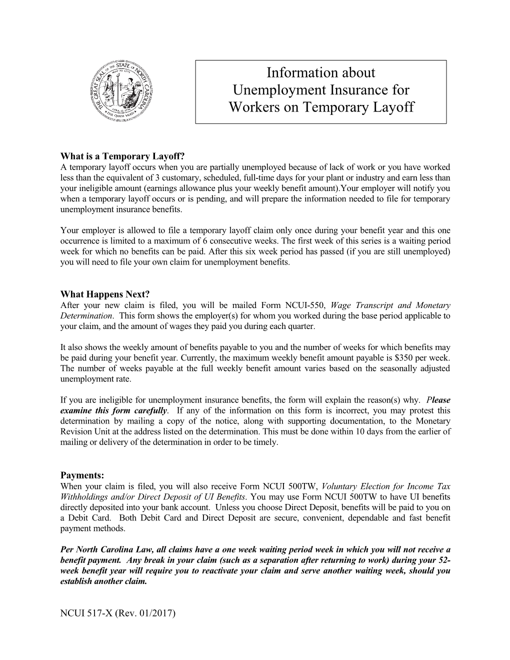 Information About Unemployment Insurance for Workers on Temporary Layoff