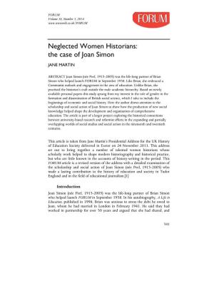 Neglected Women Historians: the Case of Joan Simon
