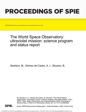 The World Space Observatory: Ultraviolet Mission: Science Program and Status Report