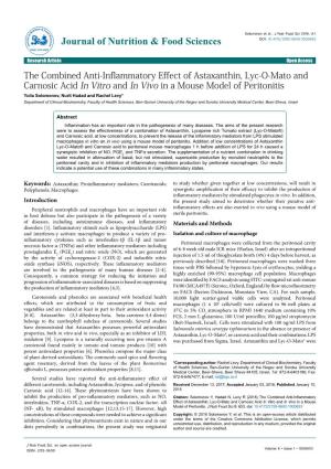 The Combined Anti-Inflammatory Effect of Astaxanthin, Lyc-O-Mato