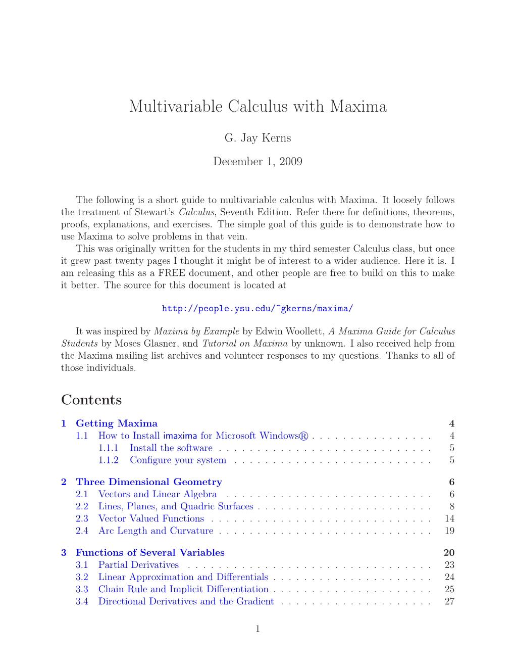 Multivariable Calculus with Maxima