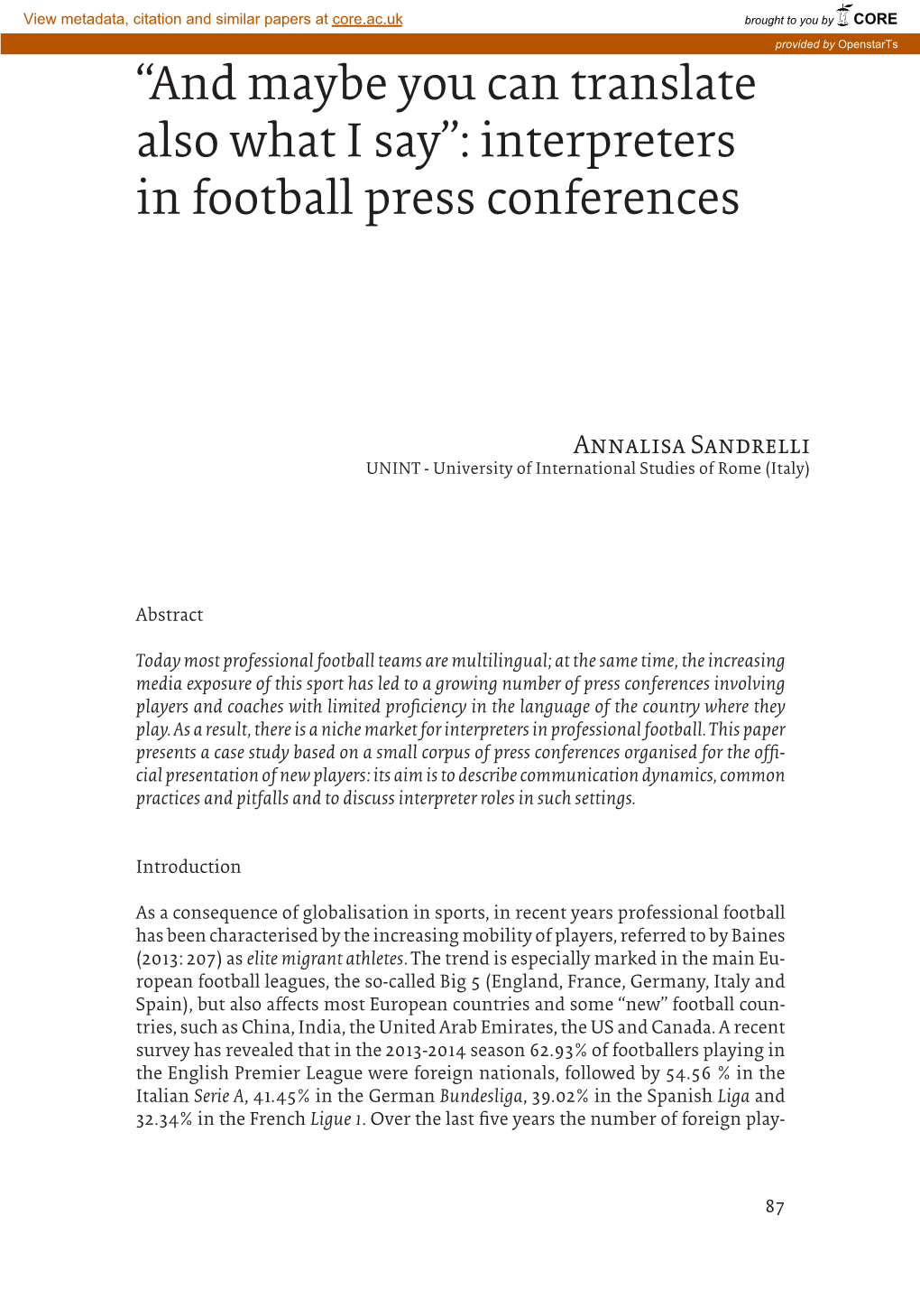 “And Maybe You Can Translate Also What I Say”: Interpreters in Football Press Conferences