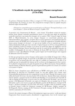 Notes Sur Le Cid De Sacchini Et Son Contexte