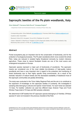 Saproxylic Beetles of the Po Plain Woodlands, Italy