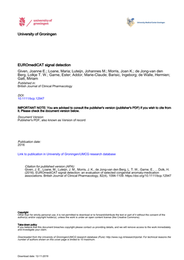 Euromedicat Signal Detection: an Evaluation of Selected Congenital Anomaly-Medication Associations