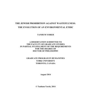 The Jewish Prohibition Against Wastefulness: the Evolution of an Environmental Ethic