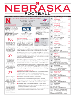 Football Five-Time National Champions • Most Wins in the Nation Last 40, 50 & 60 Years Fresno State 0-0 Game 1: Nebraska Vs