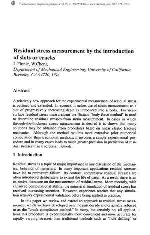 Residual Stress Measurement by the Introduction of Slots Or Cracks I