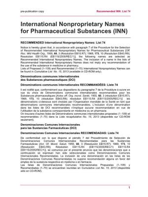 International Nonproprietary Names for Pharmaceutical Substances (INN)