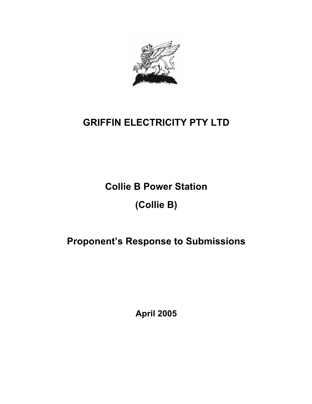 GRIFFIN ELECTRICITY PTY LTD Collie B Power Station