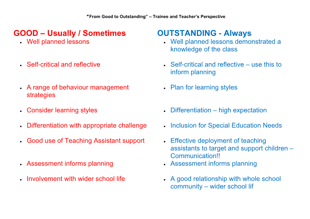 From Good to Outstanding Trainee and Teacher S Perspective