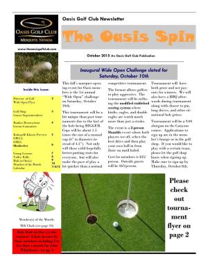 The Oasis Spin October 2015 an Oasis Golf Club Publication