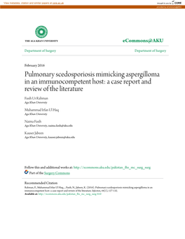 Pulmonary Scedosporiosis Mimicking Aspergilloma in an Immunocompetent Host: a Case Report and Review of the Literature Fasih Ur Rahman Aga Khan University