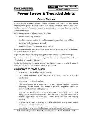 Power Screws & Threaded Joints