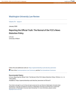 The Revival of the FCC's News Distortion Policy