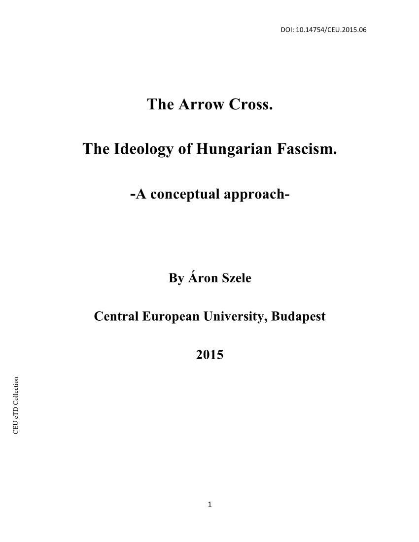 The Arrow Cross. the Ideology of Hungarian Fascism. -A Conceptual Approach