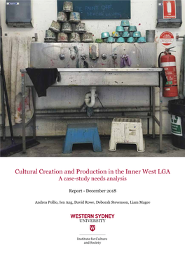 Cultural Creation and Production in the Inner West LGA a Case-Study Needs Analysis