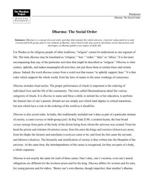 Dharma: the Social Order