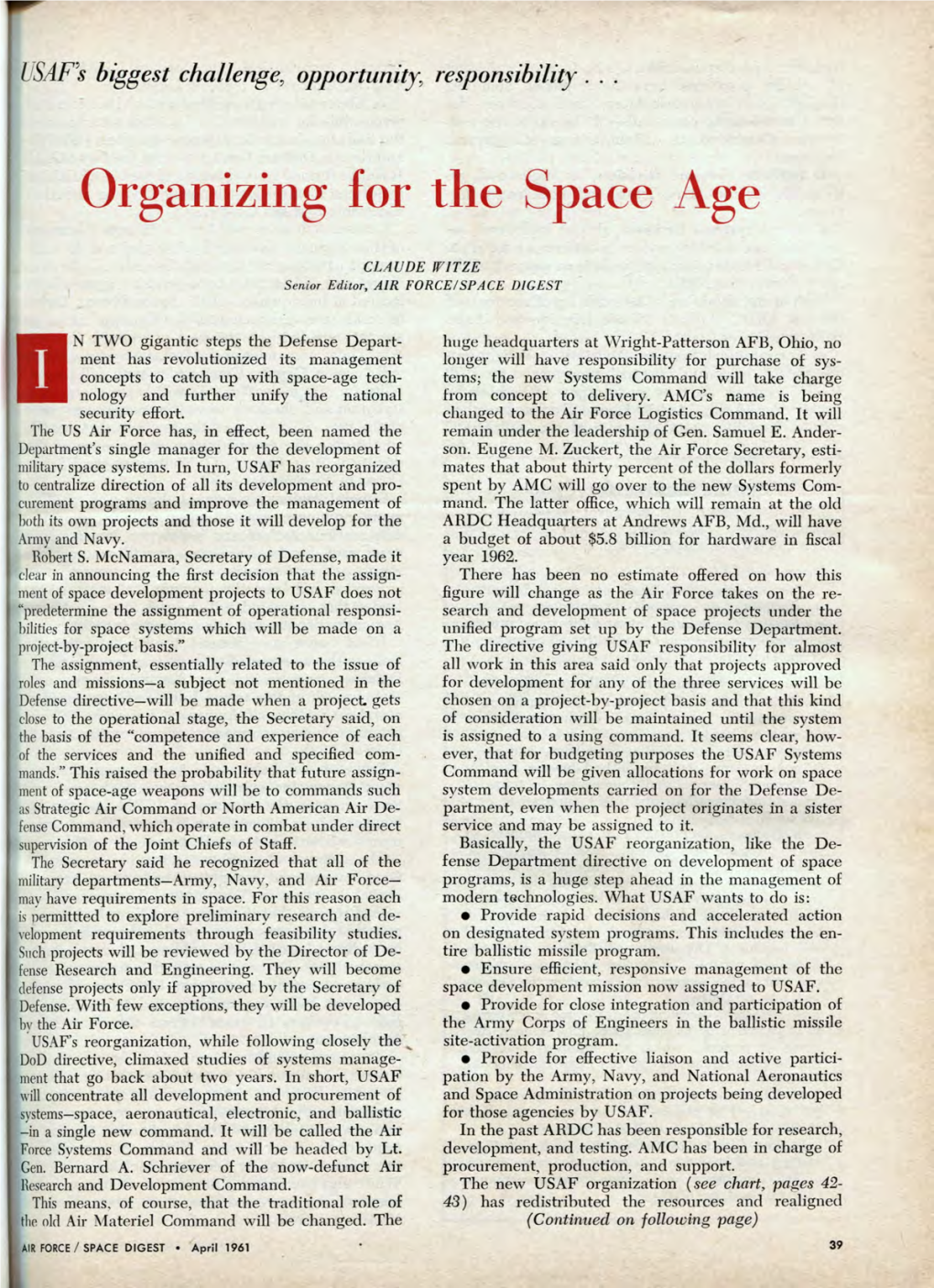 Organizing for the Space Age