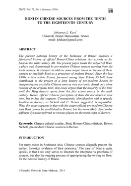 Boni in Chinese Sources from the Tenth to the Eighteenth Century