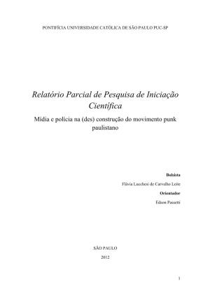 Relatório Parcial De Pesquisa De Iniciação Científica Mídia E Polícia Na (Des) Construção Do Movimento Punk Paulistano