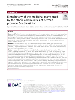 Ethnobotany of the Medicinal Plants Used by the Ethnic Communities Of