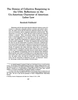 The Demise of Collective Bargaining in the USA: Reflections on the Un-American Character of American Labor Law