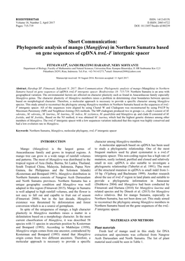 Phylogenetic Analysis of Mango (Mangifera) in Northern Sumatra Based on Gene Sequences of Cpdna Trnl-F Intergenic Spacer