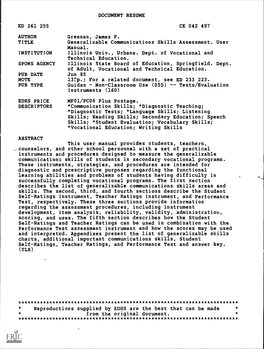 Generalizable Communications Skills Assessment. User Manual. INSTITUTION Illinois Univ., Urbana