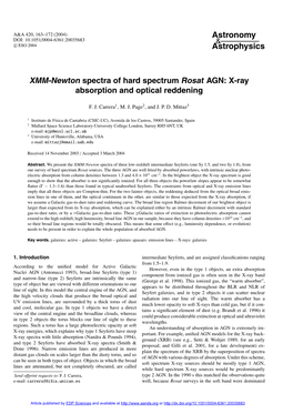 XMM-Newton Spectra of Hard Spectrum Rosat AGN: X-Ray Absorption and Optical Reddening