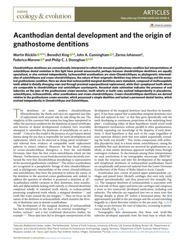 Acanthodian Dental Development and the Origin of Gnathostome Dentitions