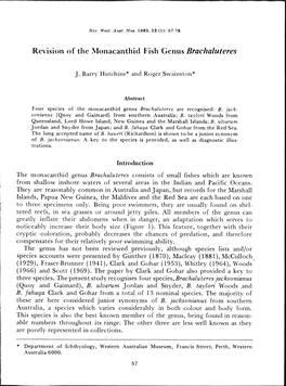 Revision of the Monacanthid Fish Genus Brachaluteres