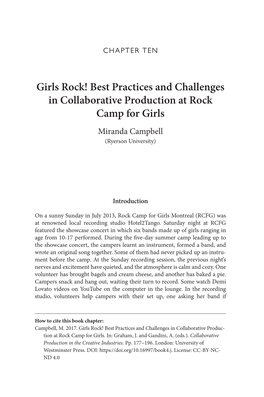 Best Practices and Challenges in Collaborative Production at Rock Camp for Girls Miranda Campbell (Ryerson University)