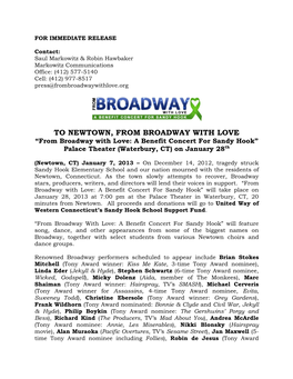 TO NEWTOWN, from BROADWAY with LOVE “From Broadway with Love: a Benefit Concert for Sandy Hook” Palace Theater (Waterbury, CT) on January 28Th