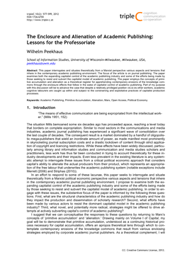 The Enclosure and Alienation of Academic Publishing: Lessons for the Professoriate
