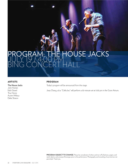 The House Jacks July 19 / 4:00 Pm Bing Concert Hall