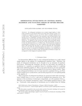Orthogonal Involutions on Central Simple Algebras and Function Fields