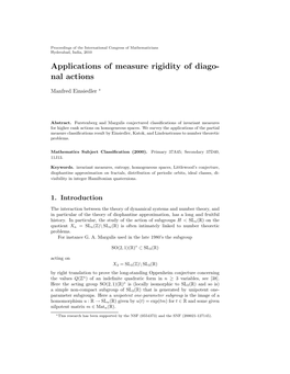 Applications of Measure Rigidity of Diago- Nal Actions