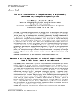 Fish Larvae Retention Linked to Abrupt Bathymetry at Mejillones Bay (Northern Chile) During Coastal Upwelling Events