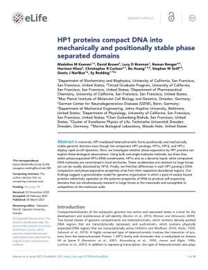 HP1 Proteins Compact DNA Into Mechanically and Positionally Stable Phase Separated Domains