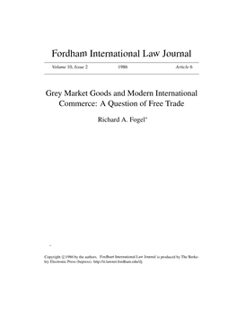 Grey Market Goods and Modern International Commerce: a Question of Free Trade