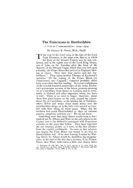 The Franciscans in Hertfordshire. a Note in Commemoration : 1224—1924
