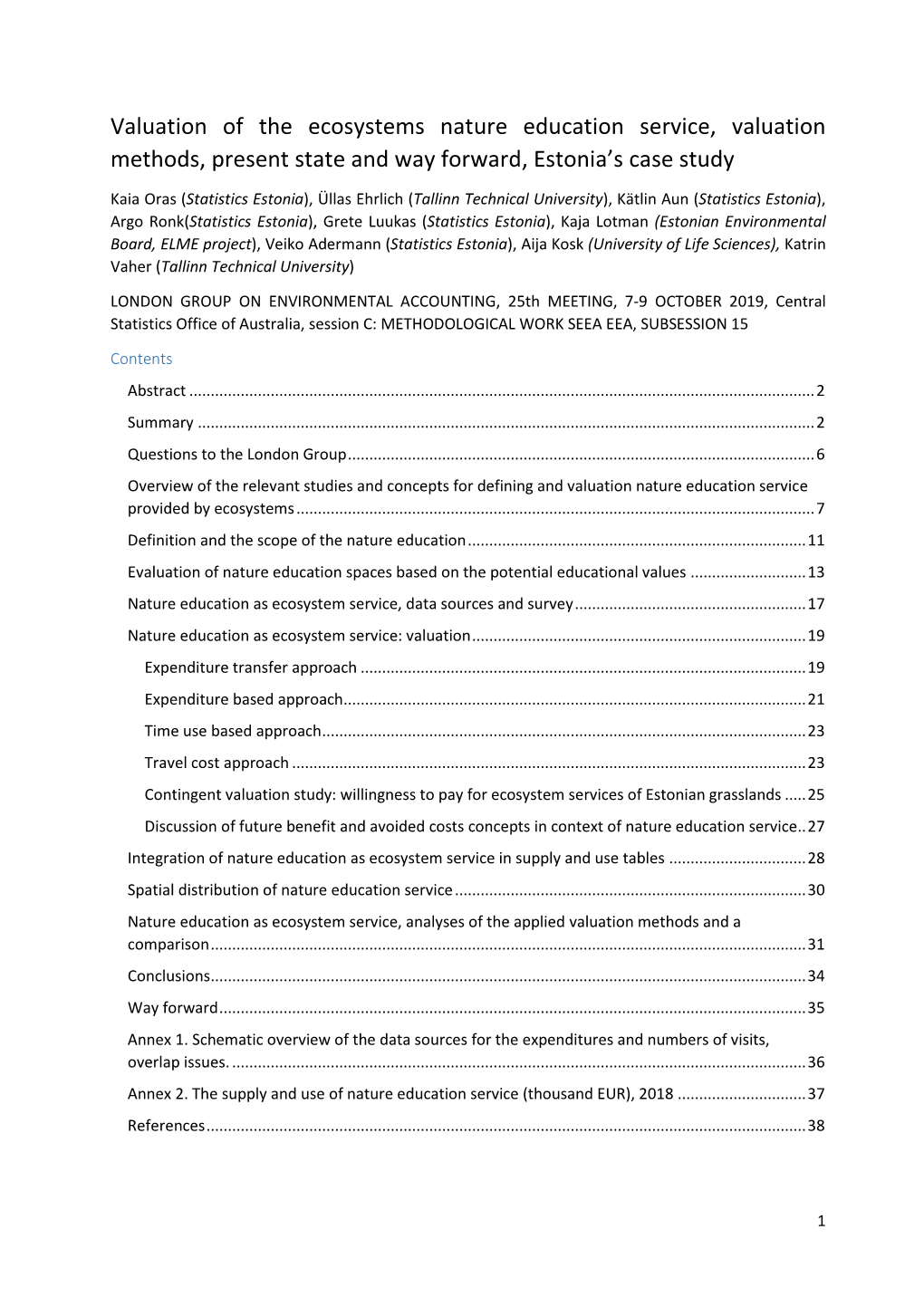 15A. Valuation of the Ecosystems Nature Education Service