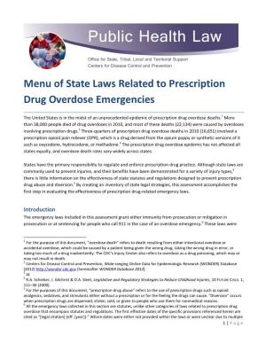 Menu of State Laws Related to Prescription Drug Overdose Emergencies