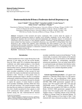 Deuteromethylactin B from a Freshwater-Derived Streptomyces Sp